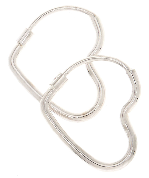 Silver Heart Hoop Earrings, 15mm